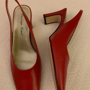 A woman’s heel strap heel